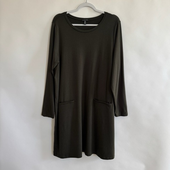 Eileen Fisher Dresses & Skirts - Eileen Fisher Tencel Lyocell Long Sleeve Shift Dress Pockets Green XL Soft Comfy